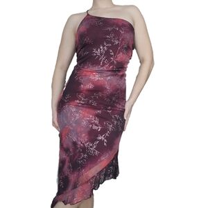 Y2K Pink And Burgundy Asymmetrical Dress